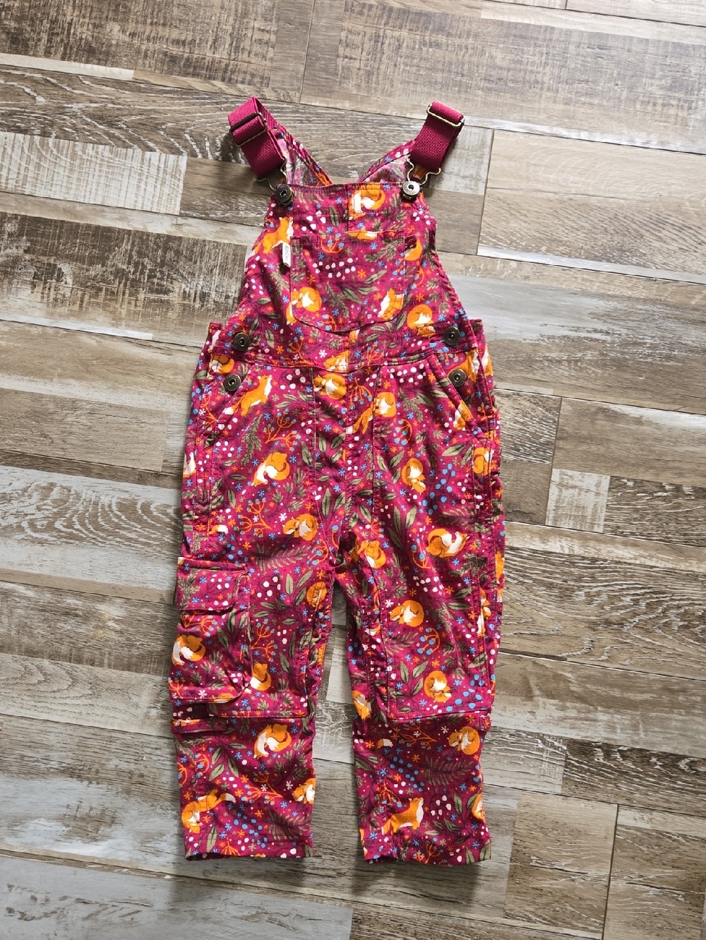 Duluth Trading Co Pink Floral Fox Print Kids Overalls - Picture 2 of 5
